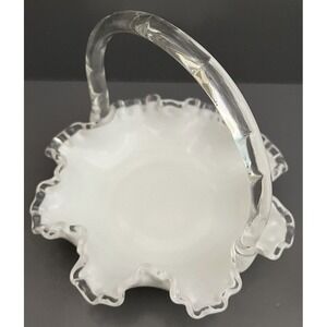 Fenton Silver Crest Milk Glass Basket Collectible White Ruffle Edge Vintage Gift